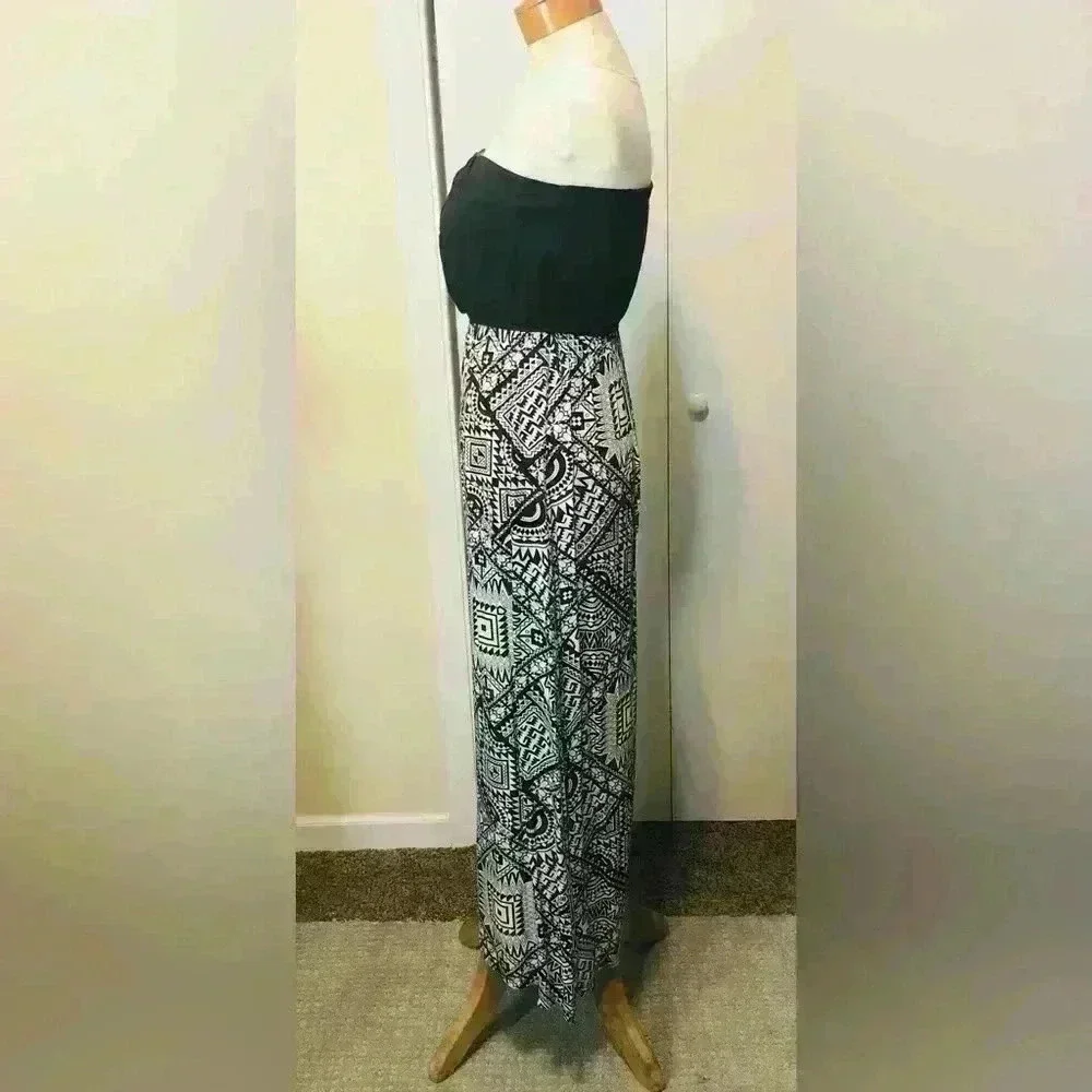 Almost Famous Women Black White Print Tube Non Slip Top Maxi Dress Size Medium - Picture 5 of 13